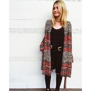 •FREE PEOPLE•Iona Patterned Winter Red Cardigan XS